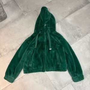 Philosophy Plush Hooded Teddy Jacket in Emerald Green